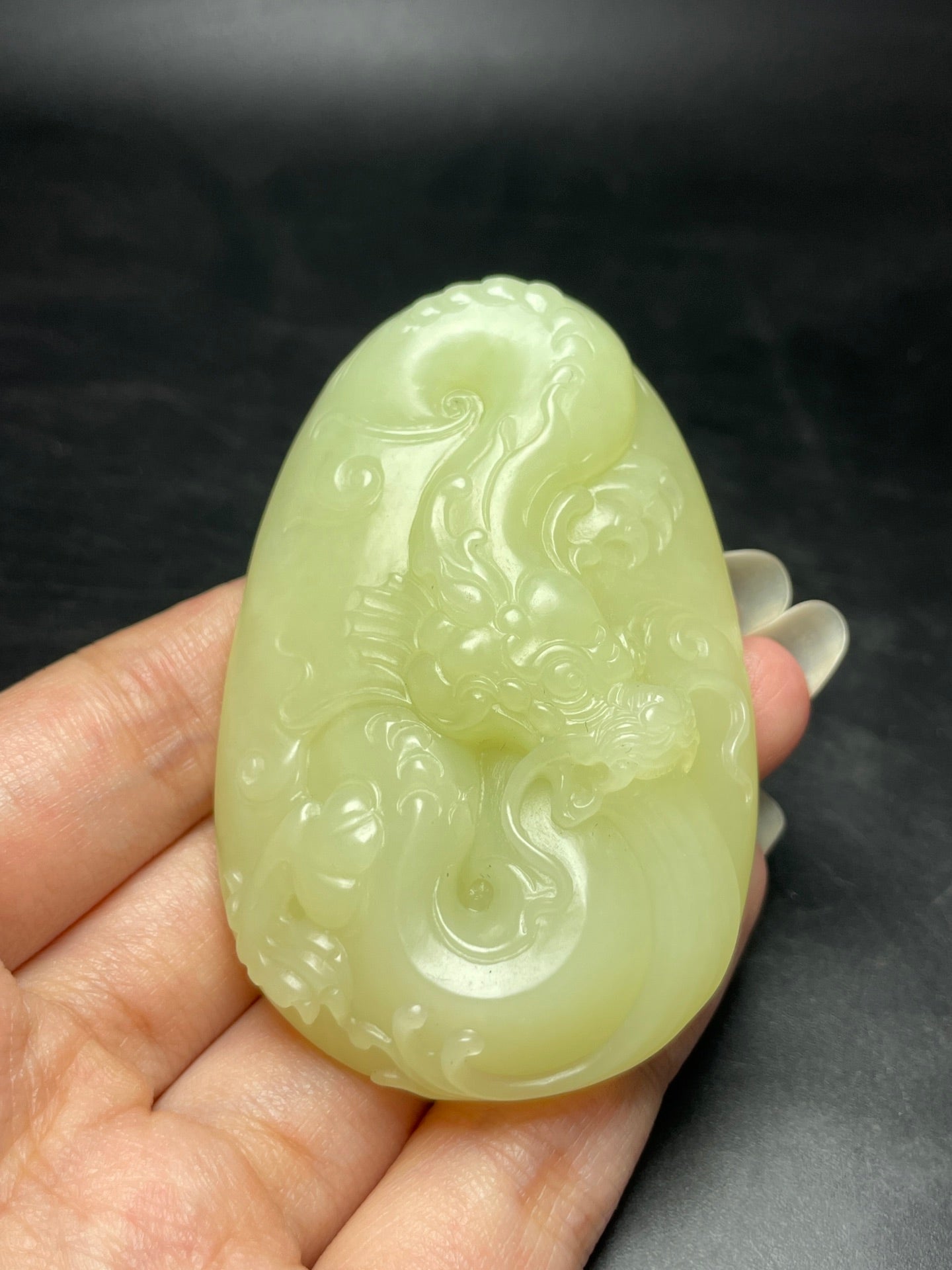 A0347 Superb Chinese Yellow Hetian Jade Carved Fortune Dragon Pendant