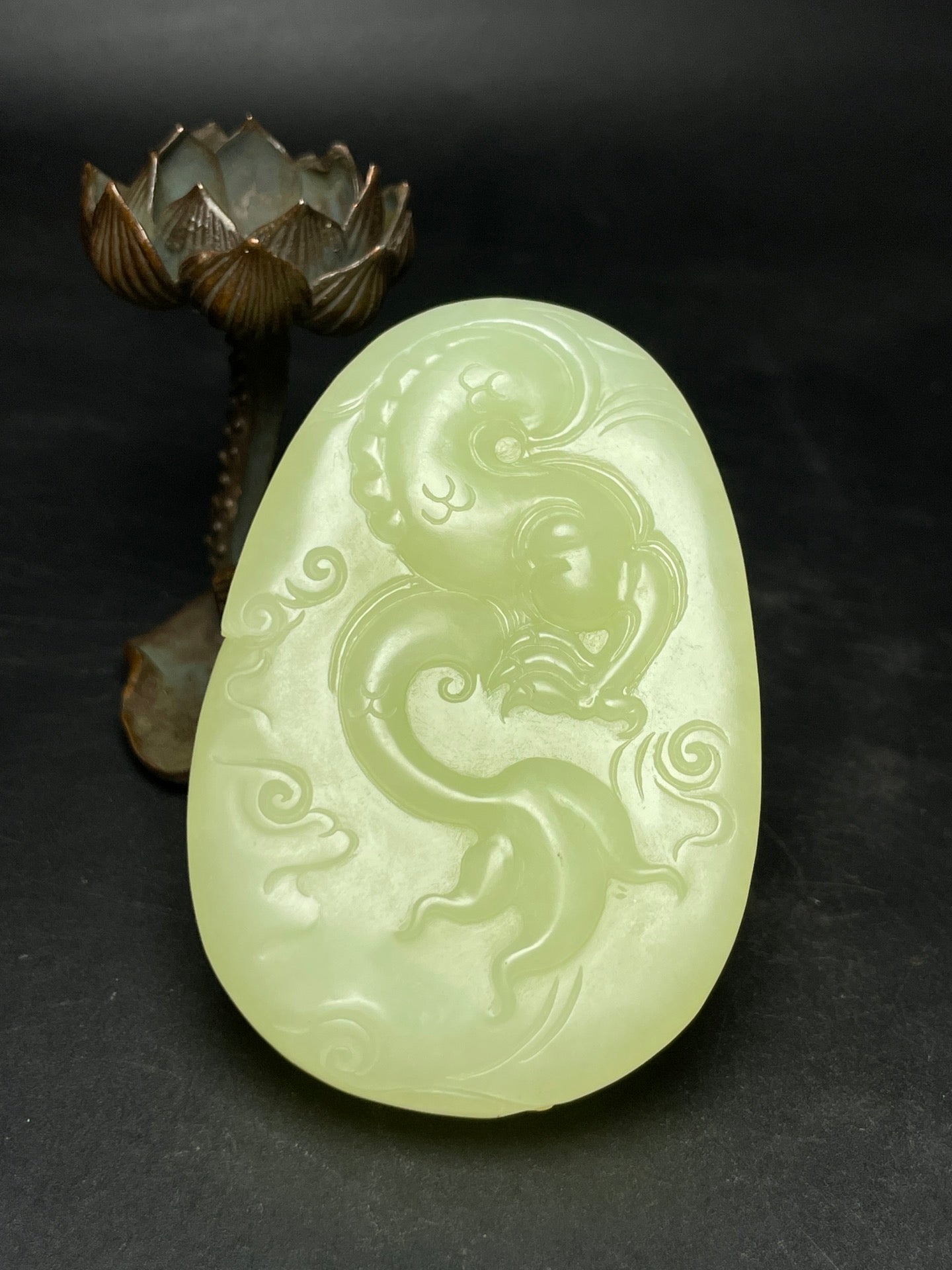 A0347 Superb Chinese Yellow Hetian Jade Carved Fortune Dragon Pendant