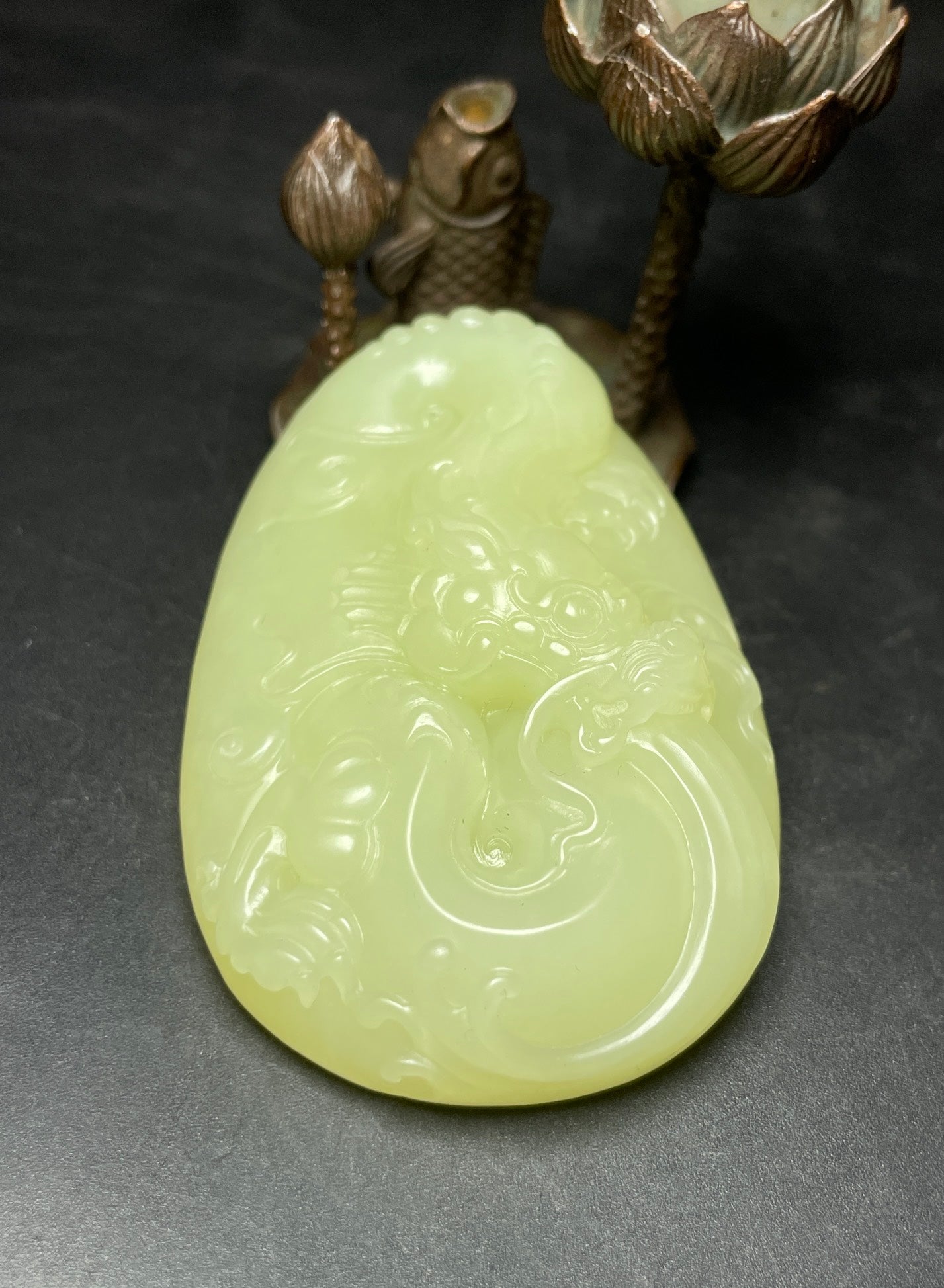 A0347 Superb Chinese Yellow Hetian Jade Carved Fortune Dragon Pendant