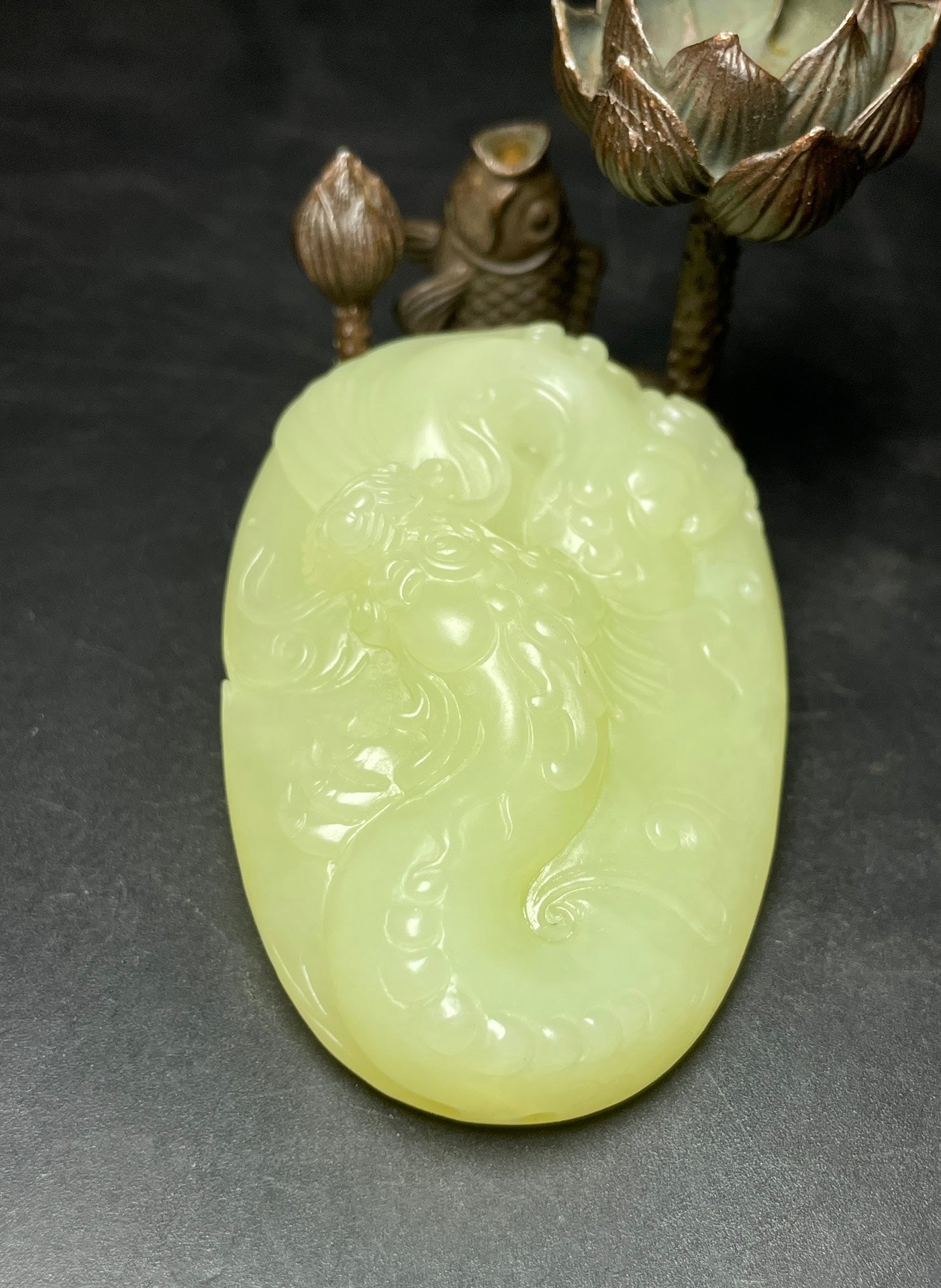 A0347 Superb Chinese Yellow Hetian Jade Carved Fortune Dragon Pendant