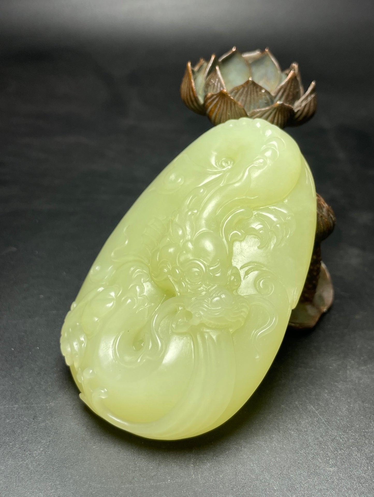 A0347 Superb Chinese Yellow Hetian Jade Carved Fortune Dragon Pendant