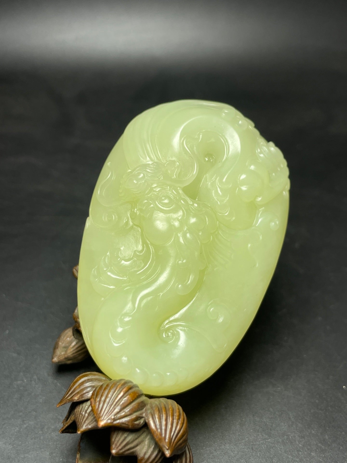 A0347 Superb Chinese Yellow Hetian Jade Carved Fortune Dragon Pendant