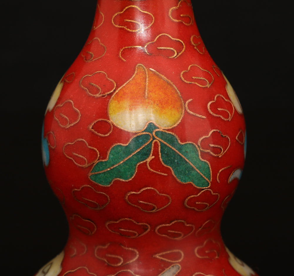 A0351 A Pair Vintage Chinese Gilt Gold Bronze Cloisonne Gourd Bottle