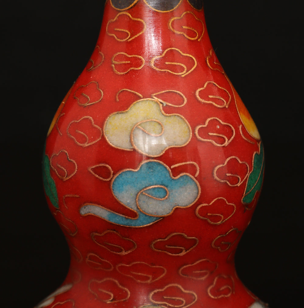A0351 A Pair Vintage Chinese Gilt Gold Bronze Cloisonne Gourd Bottle