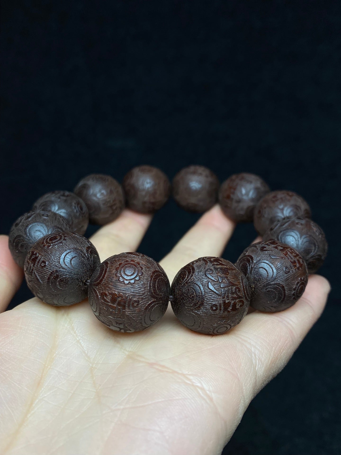 A0353 Chinese Zitan Wood Beads Beaclet w Wood Inlay Gem Box