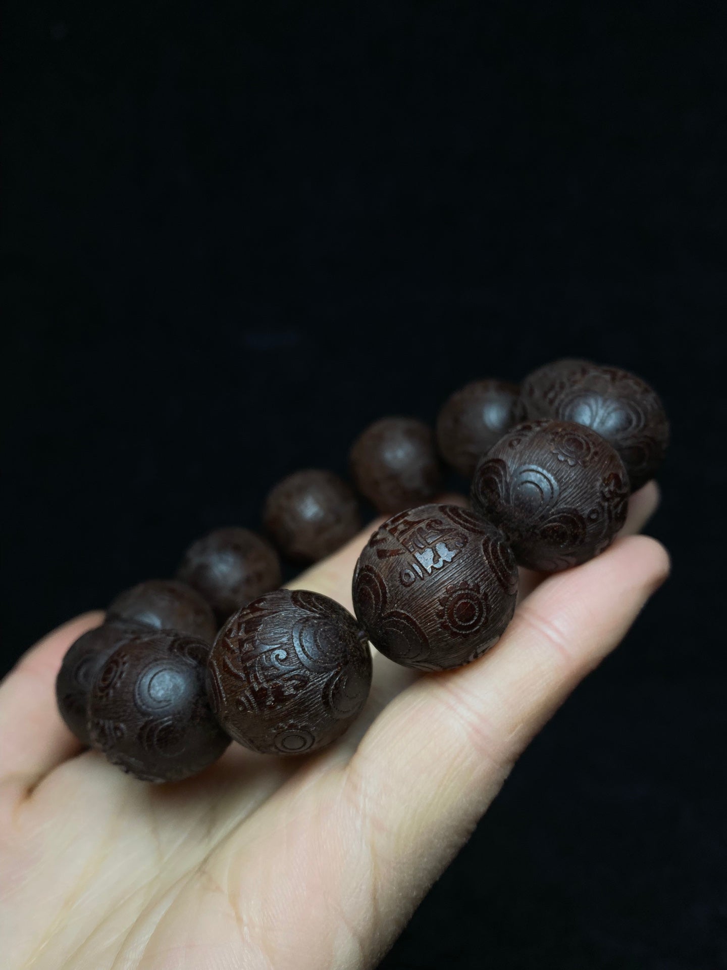 A0353 Chinese Zitan Wood Beads Beaclet w Wood Inlay Gem Box