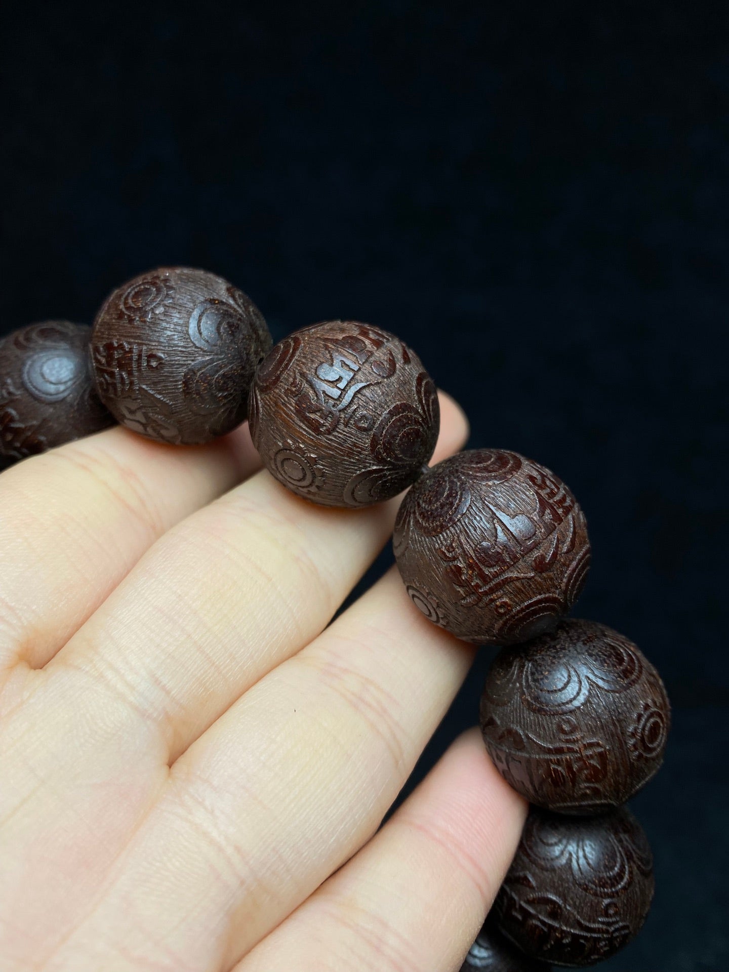A0353 Chinese Zitan Wood Beads Beaclet w Wood Inlay Gem Box