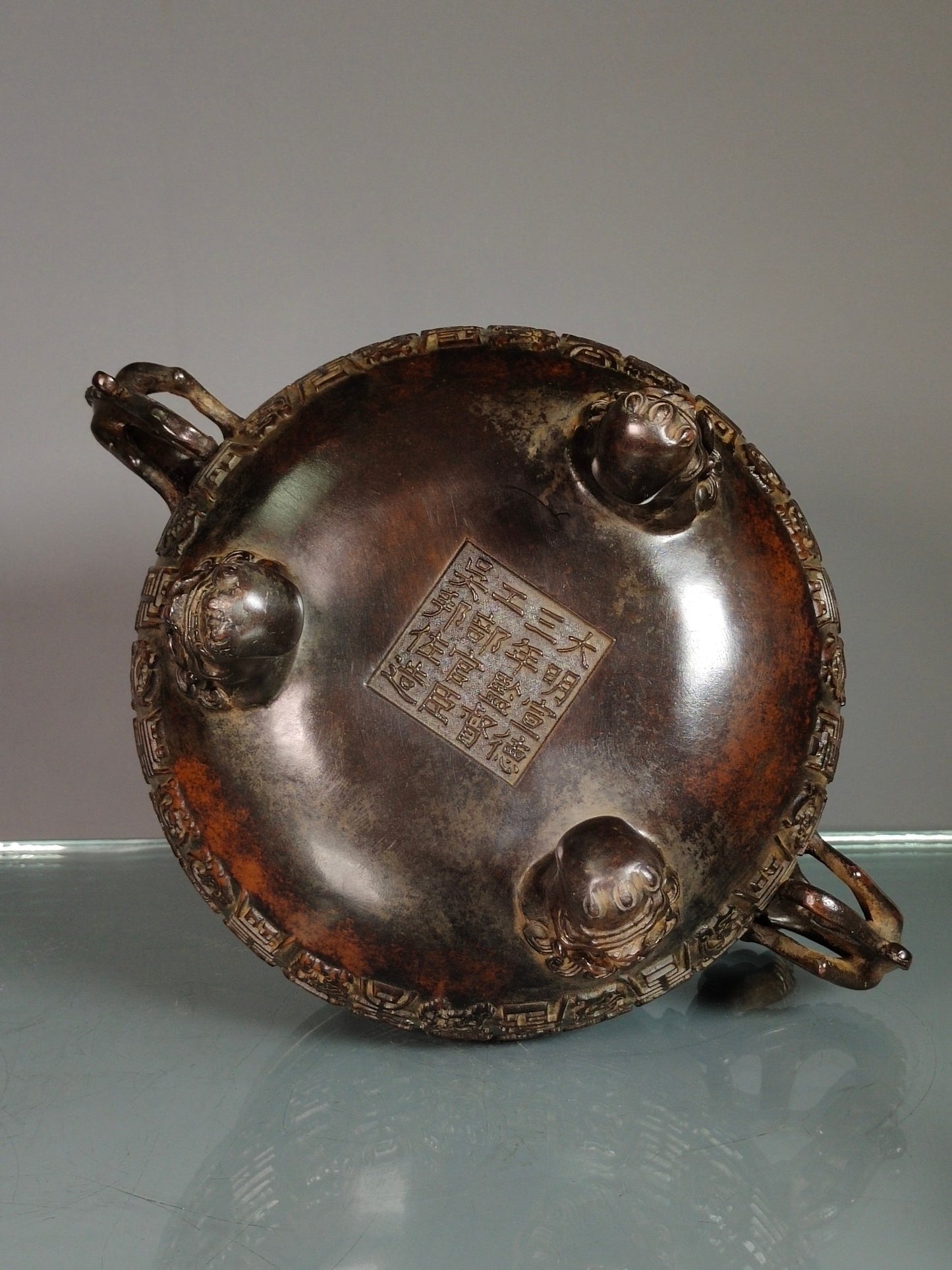 A0354 Openwork Vintage Chinese Copper Chi Dragon Double Ears 3 Legs Incense Burner