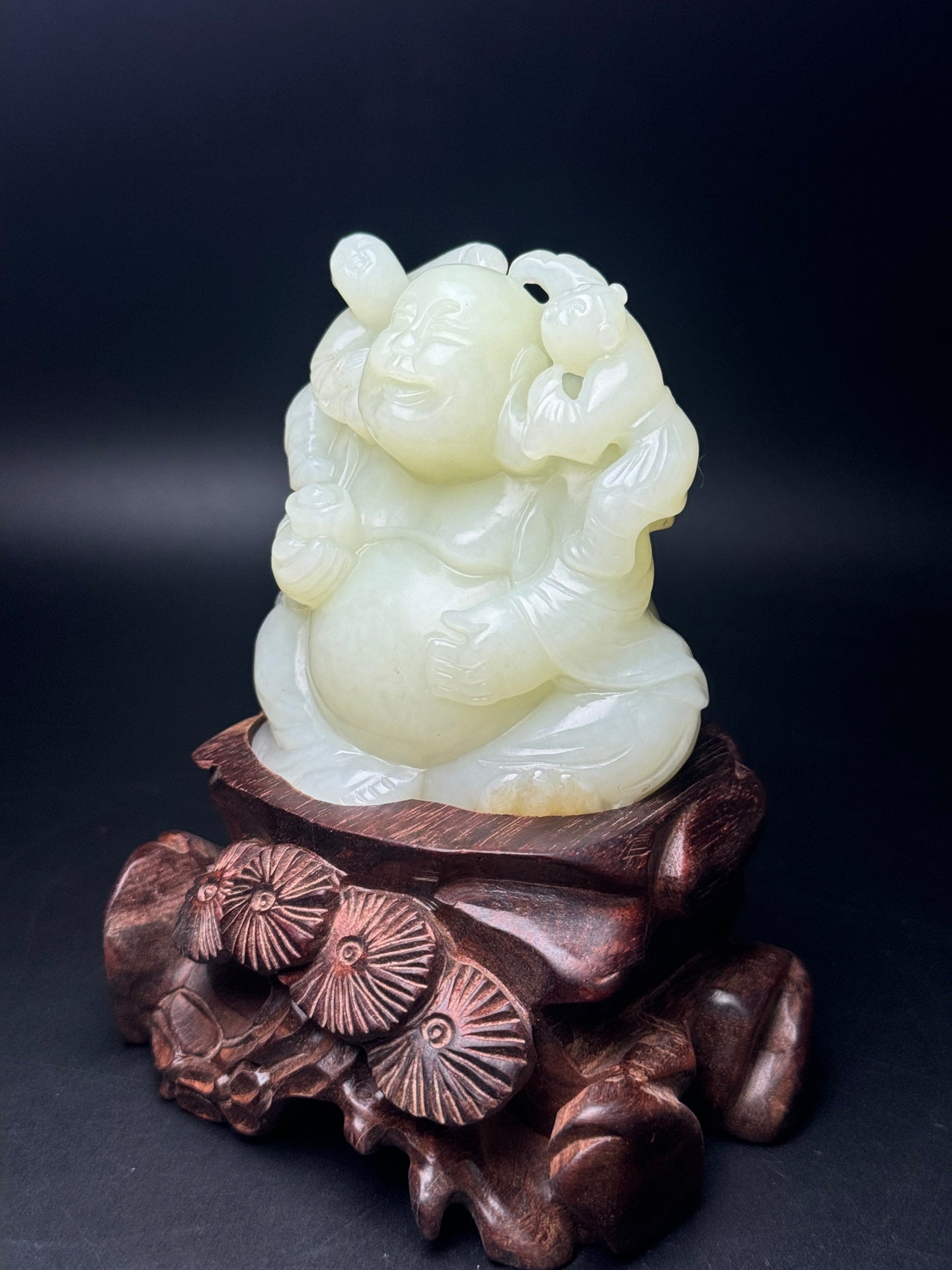 A0367 Chinese Hetian Jade Carved Laughing Buddha Statue