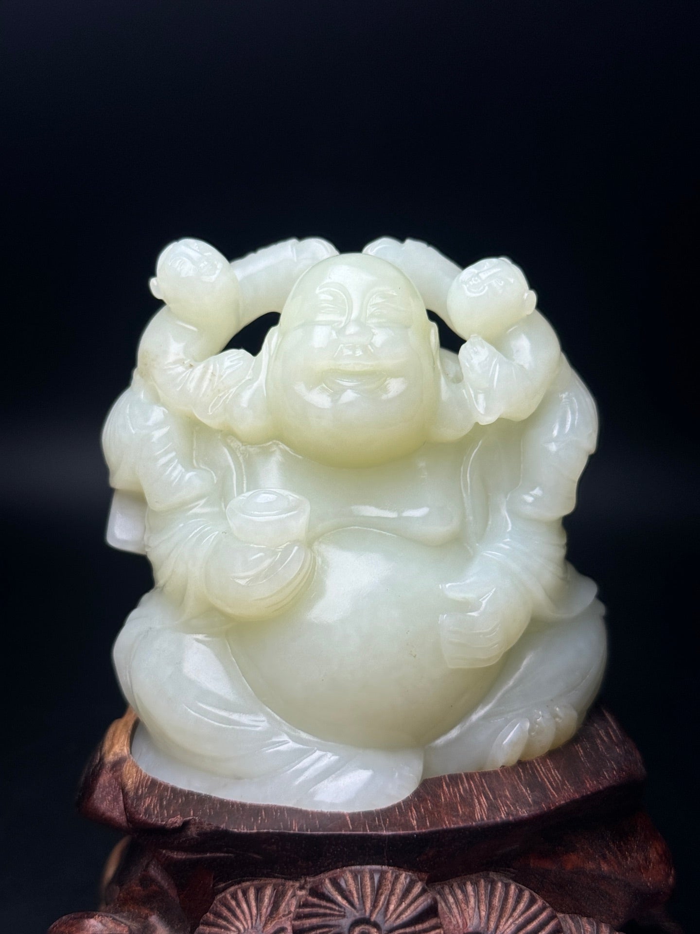 A0367 Chinese Hetian Jade Carved Laughing Buddha Statue