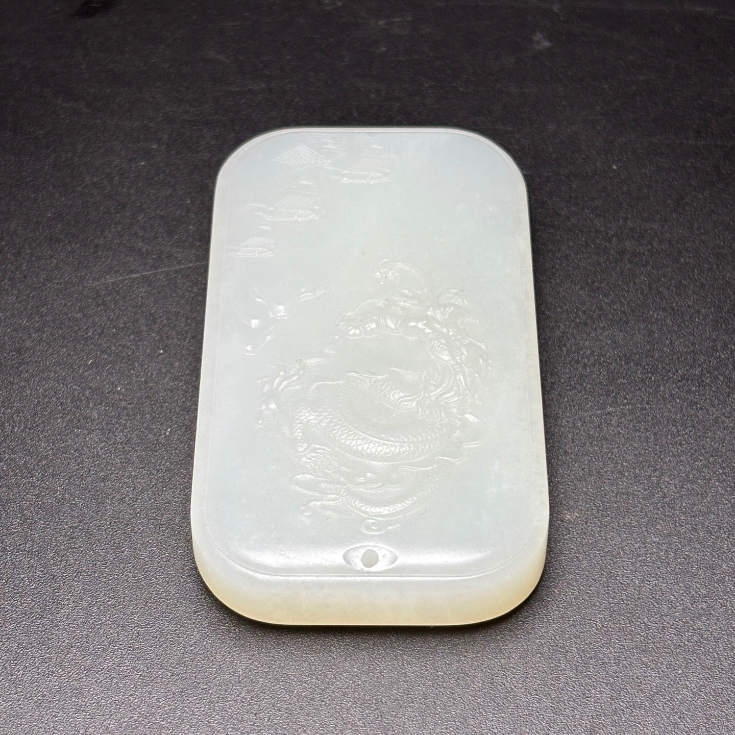 A0369 Chinese Natural White Hetian Jade Carved Fortune Dragon Pendant
