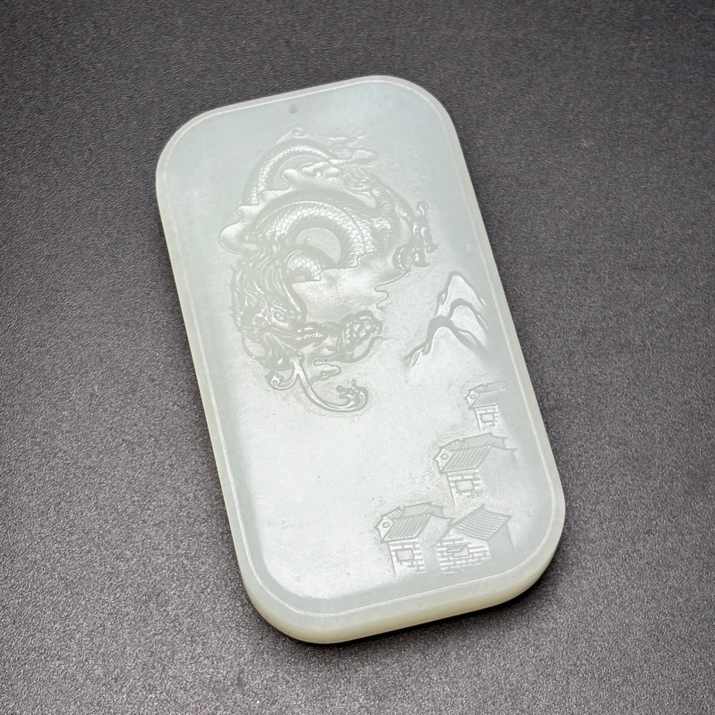 A0369 Chinese Natural White Hetian Jade Carved Fortune Dragon Pendant