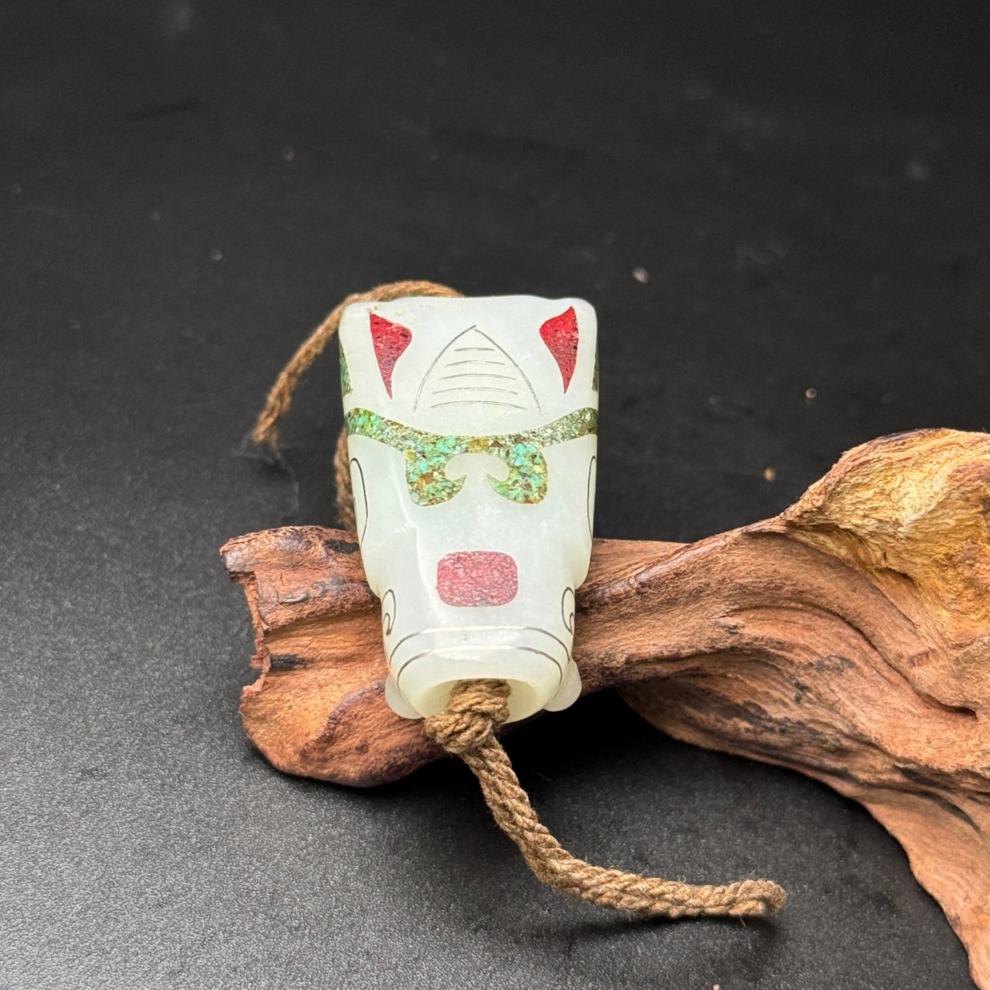 A0381 Old Chinese Hetian Jade Inlay Silver Wires & Turquoise Cicada Pendant