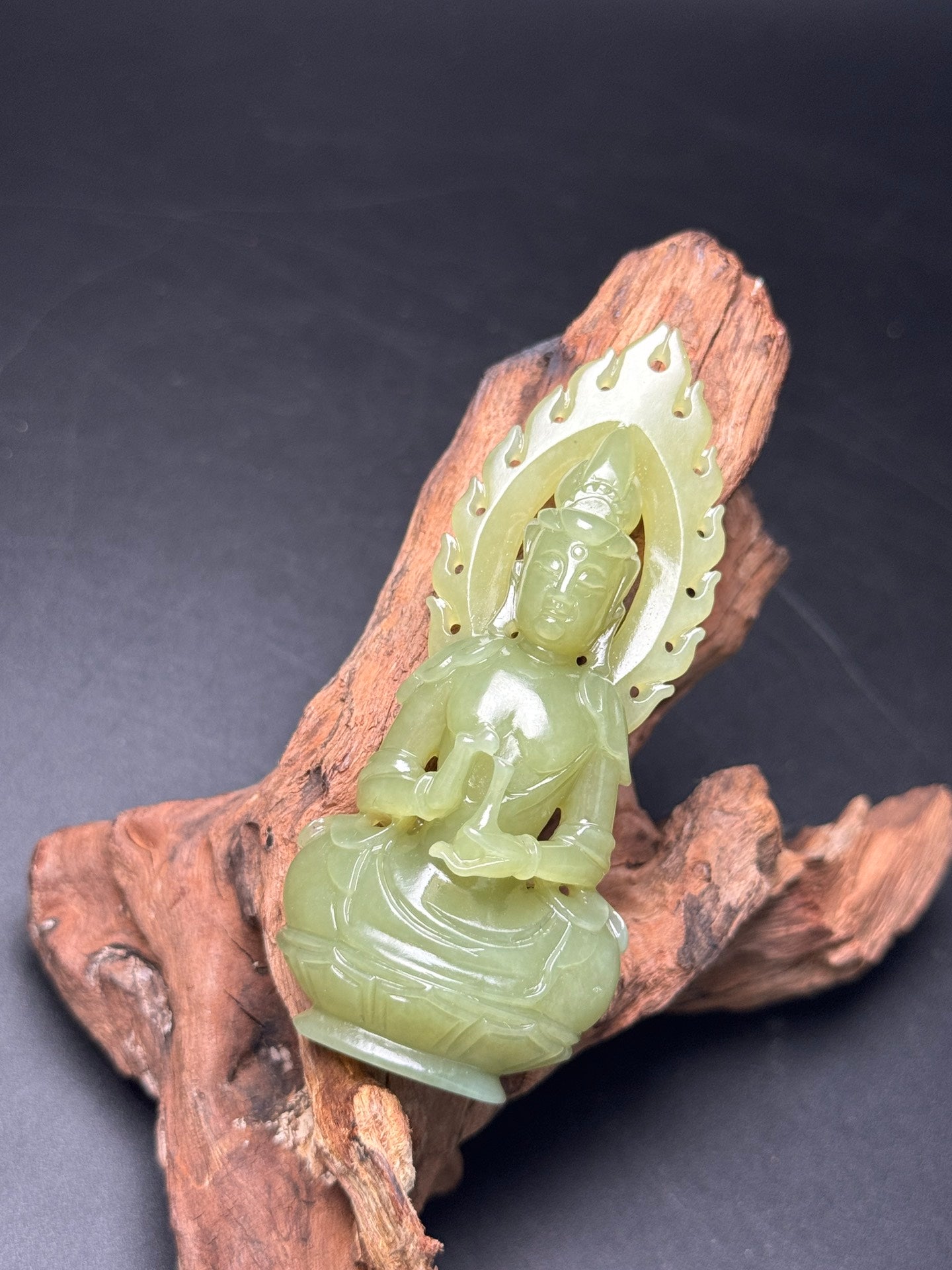 A0382 Chinese Natural Yellow Hetian Jade Carved Kwan-yin Pendant
