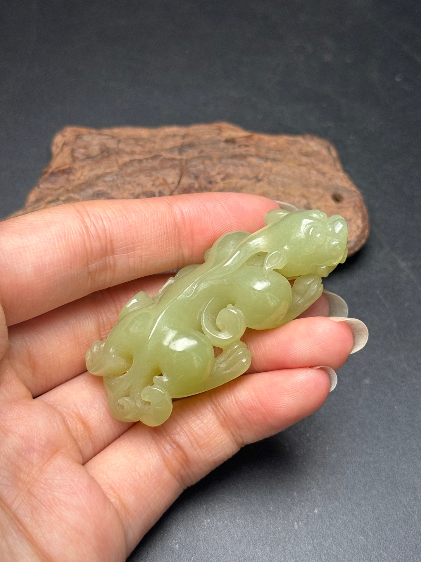 A0383 Chinese Natural Yellow Hetian Jade Carved Chi Dragon Statue