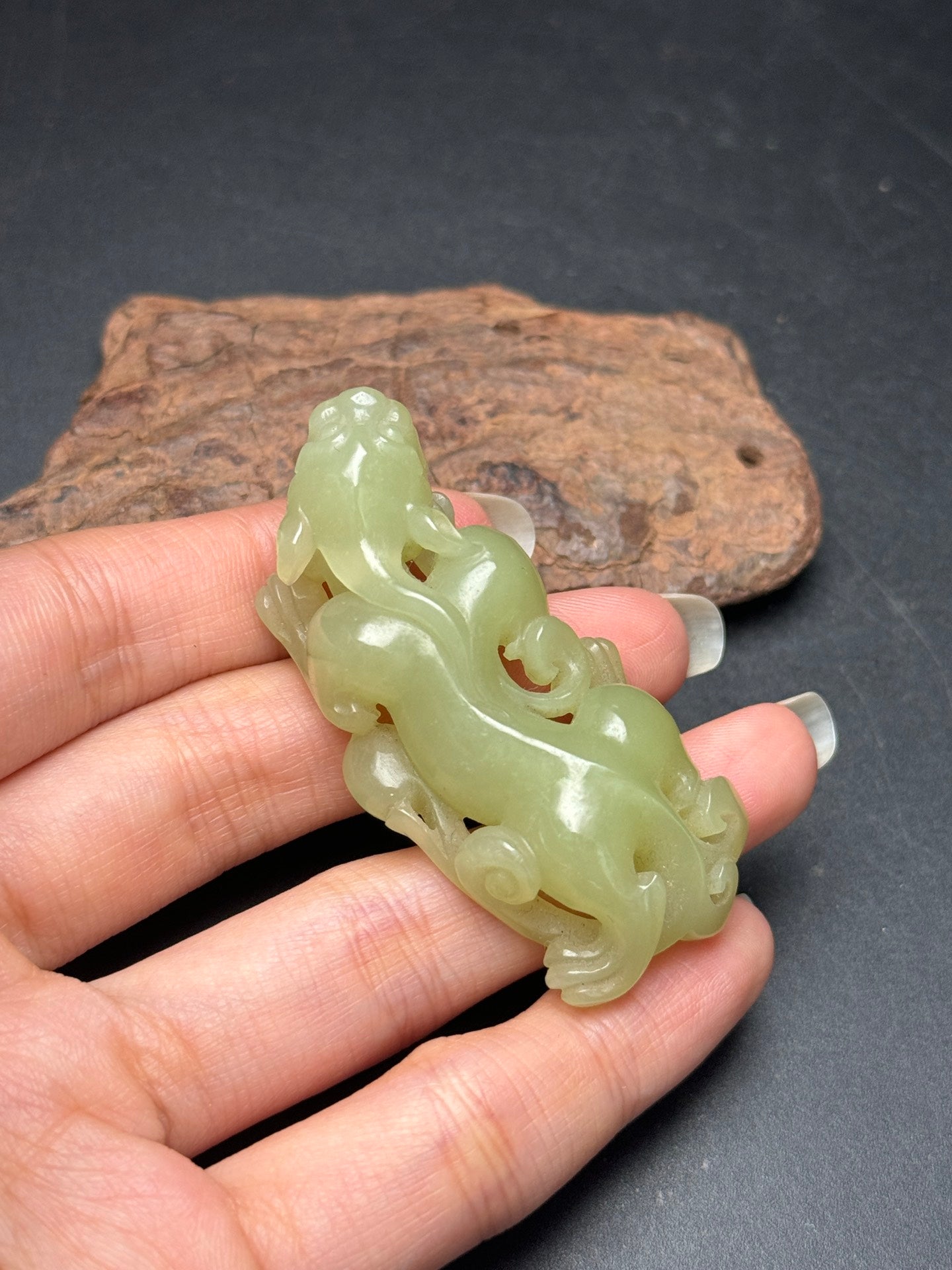 A0383 Chinese Natural Yellow Hetian Jade Carved Chi Dragon Statue