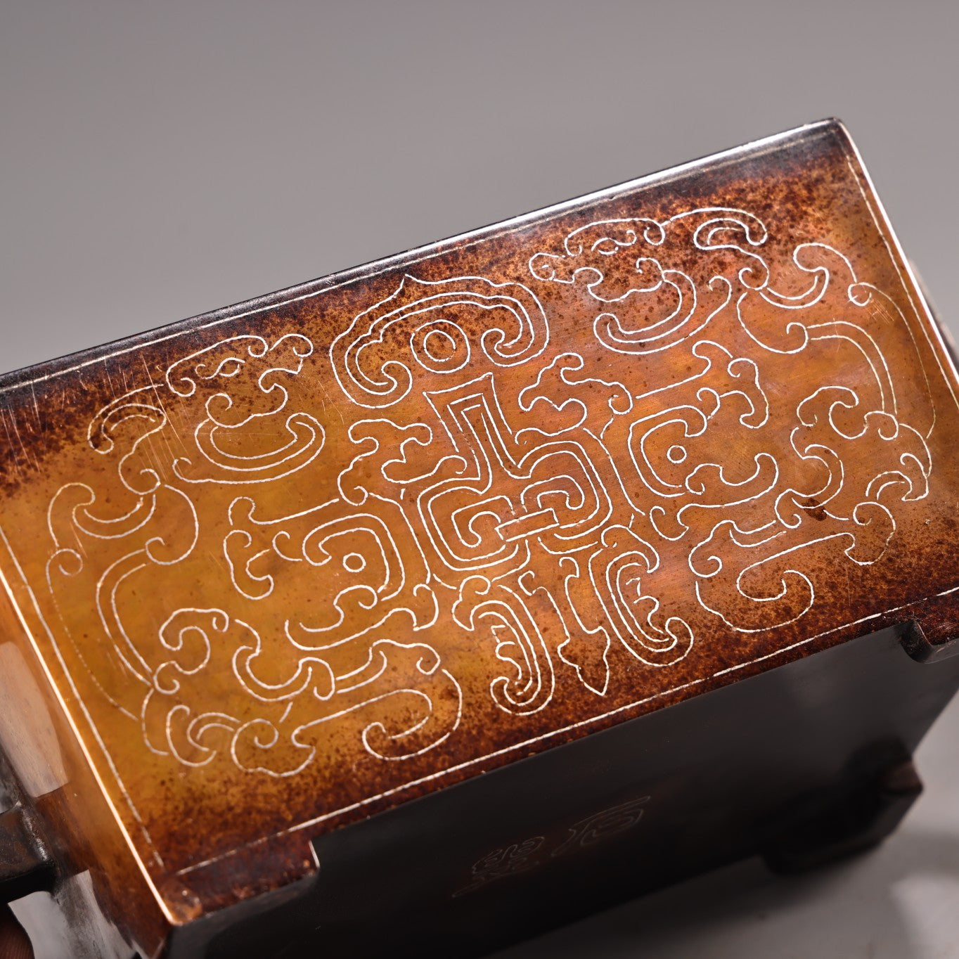A3085 Openwork Vintage Chinese Copper Inlay Silver Wires Double Ears Incense Burner