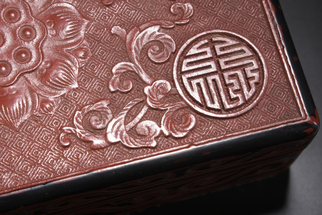 A0390 Vintage Chinese Red Lacquerware Low Relief Flower Design Jewellery Box