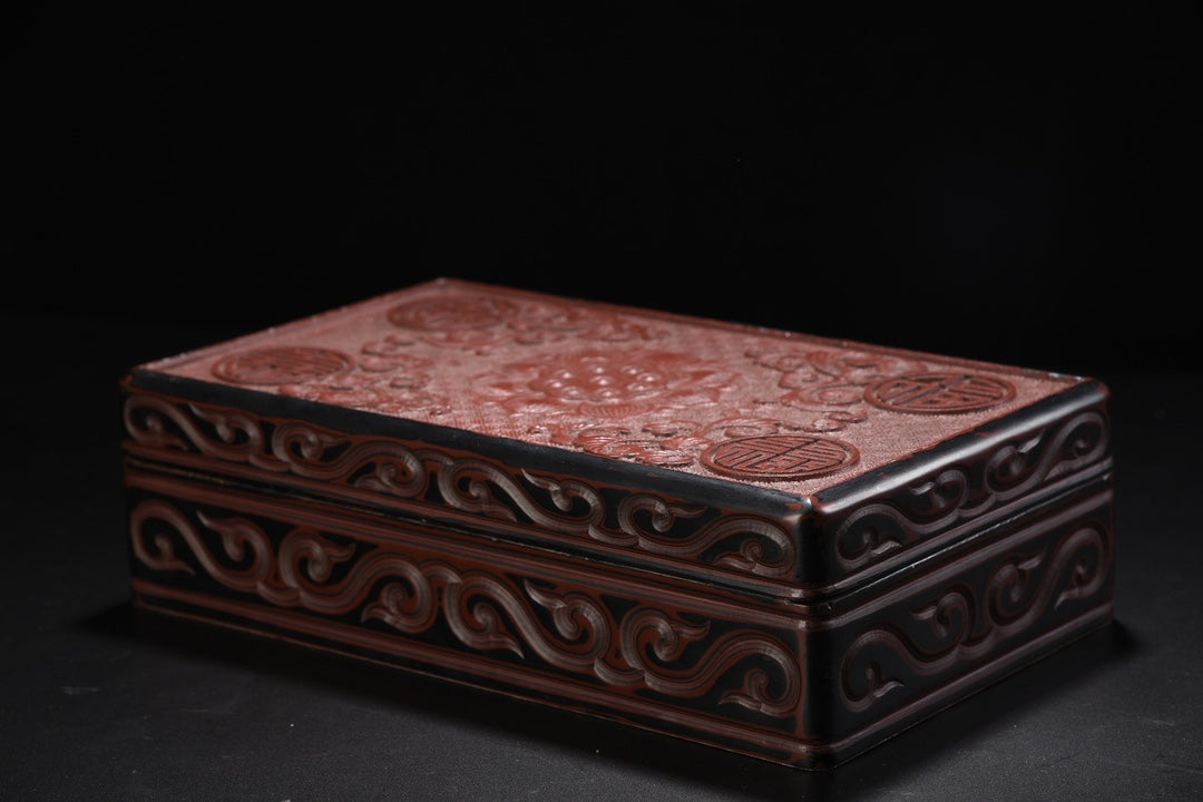 A0390 Vintage Chinese Red Lacquerware Low Relief Flower Design Jewellery Box