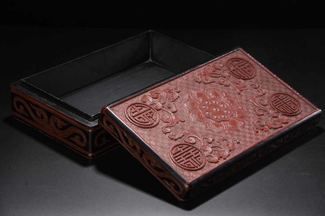 A0390 Vintage Chinese Red Lacquerware Low Relief Flower Design Jewellery Box