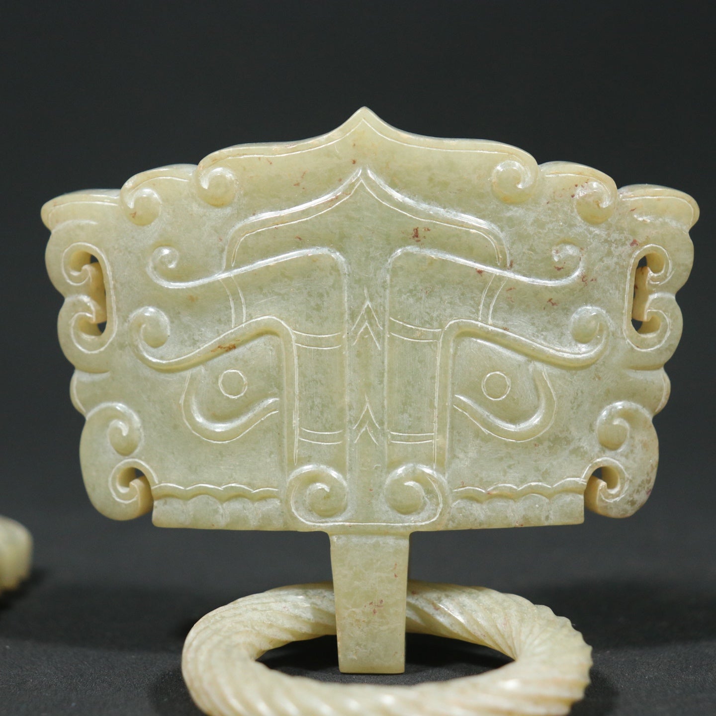 A0407 A Pair Chinese Natural Hetian Jade Carved Beast Face Door Knocker