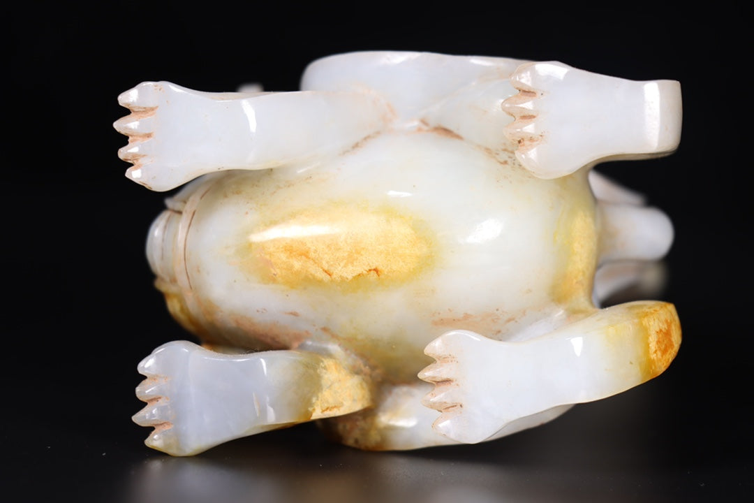 A0415 Old Chinese Hetian Jade Carved Crane & Dragon Turtle Statue