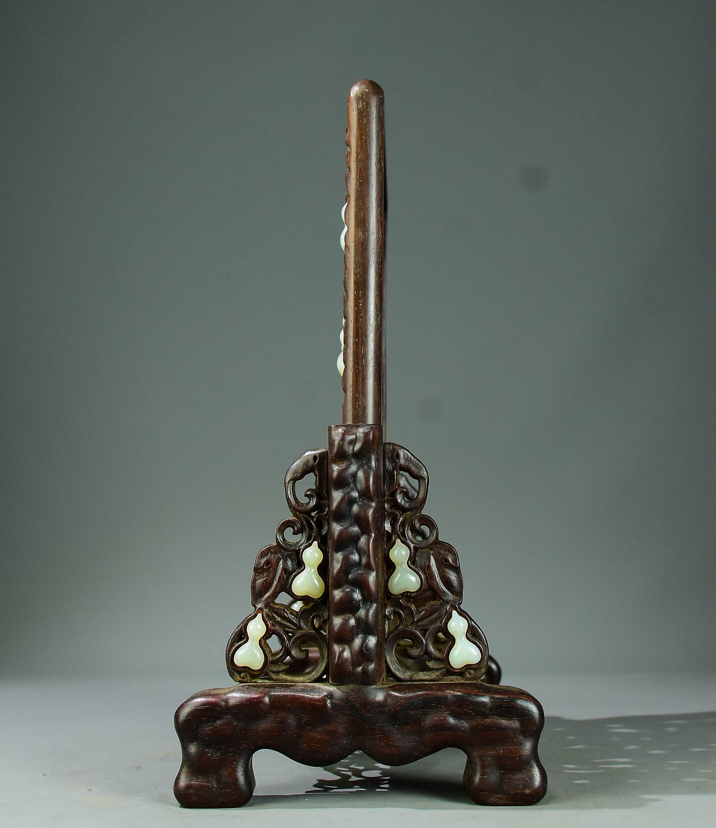 A0418 Openwork Chinese Huanghuali Wood Inlay Jade Gourd Screen