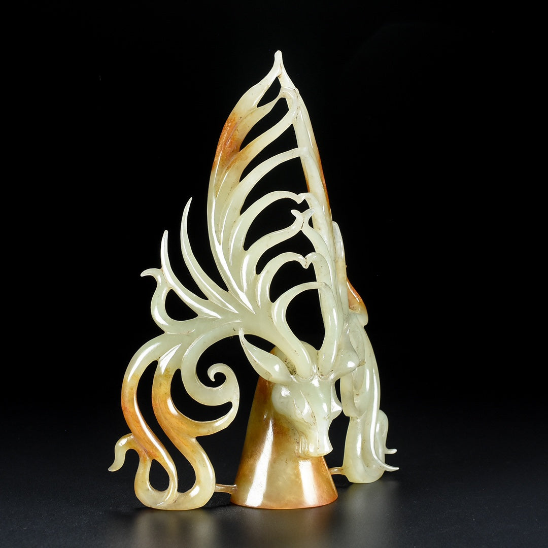 A0457 Vintage Chinese Hetian Jade Carved Deer Head Statue