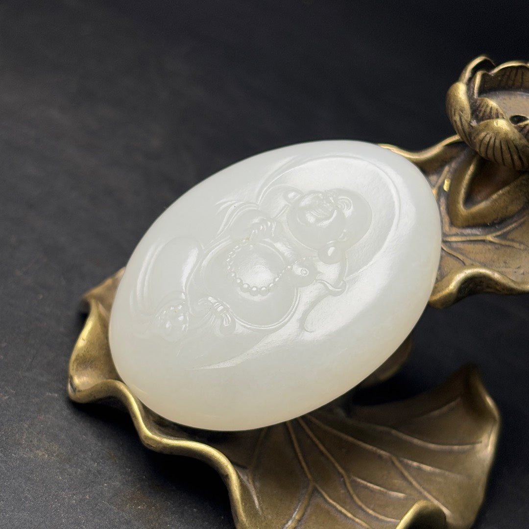 A0458 Superb Chinese Natural White Hetian Jade Laughing Buddha Pendant