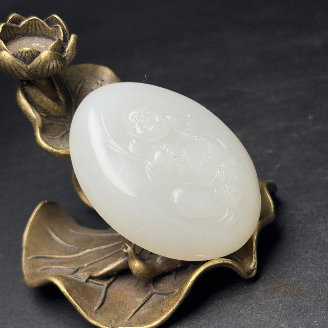 A0458 Superb Chinese Natural White Hetian Jade Laughing Buddha Pendant
