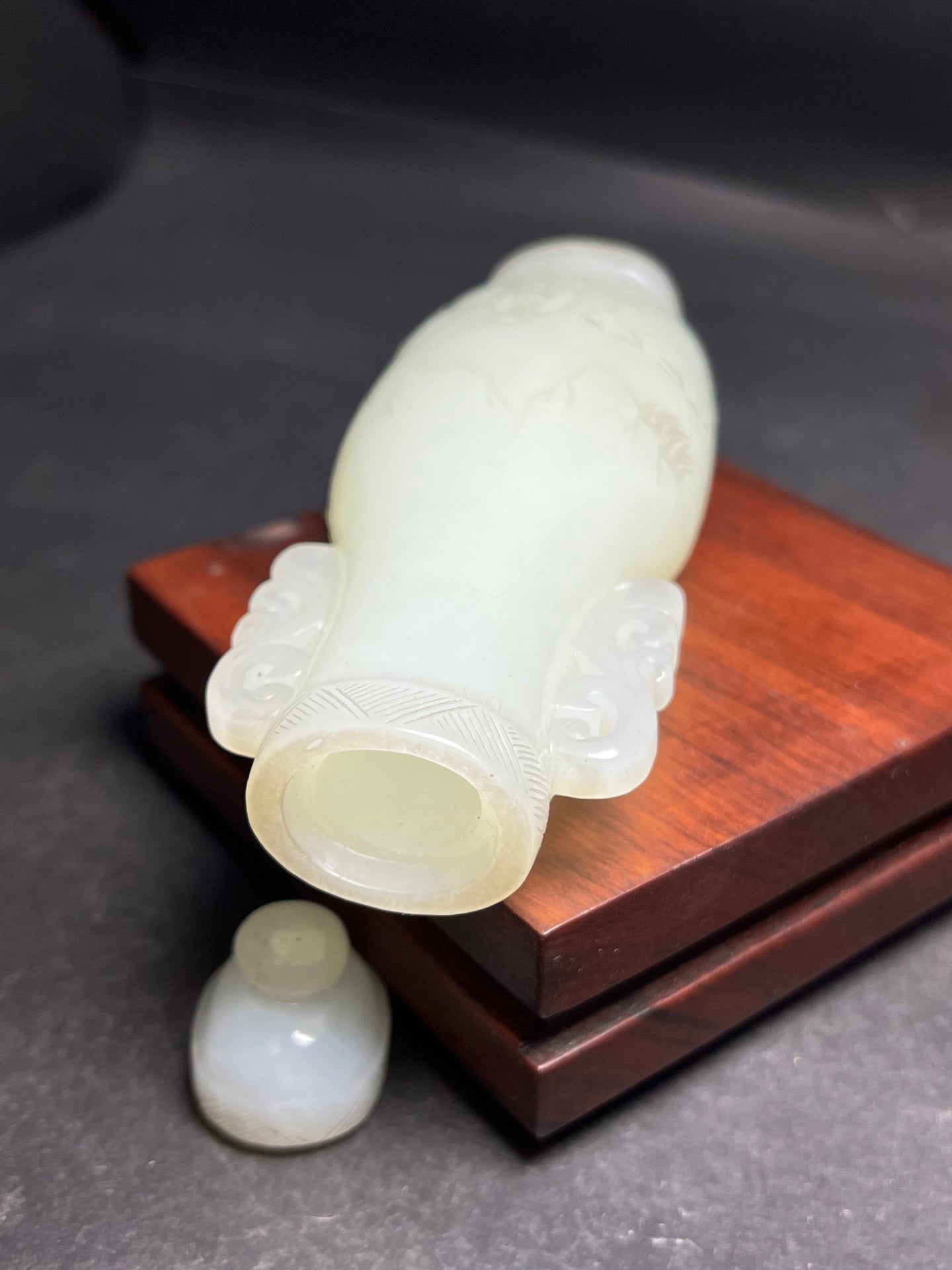 A0463 Old Chinese Hetian Jade Low Relief Visit Friend In Remote Mountains Double Ears Bottle