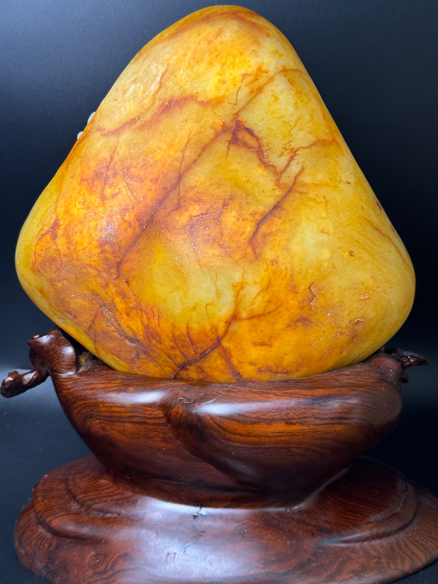 A0465 Chinese Natural Hetian Jade Original Stone Carved Peony & Bird Design Statue