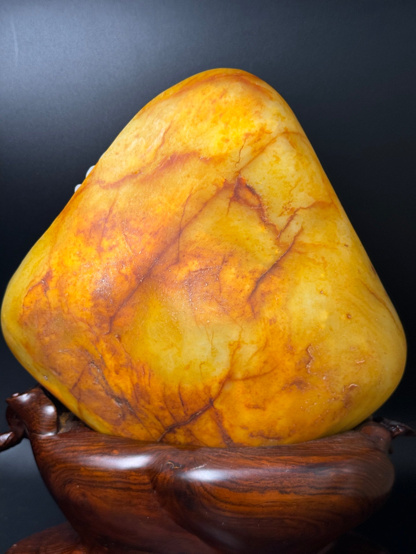 A0465 Chinese Natural Hetian Jade Original Stone Carved Peony & Bird Design Statue