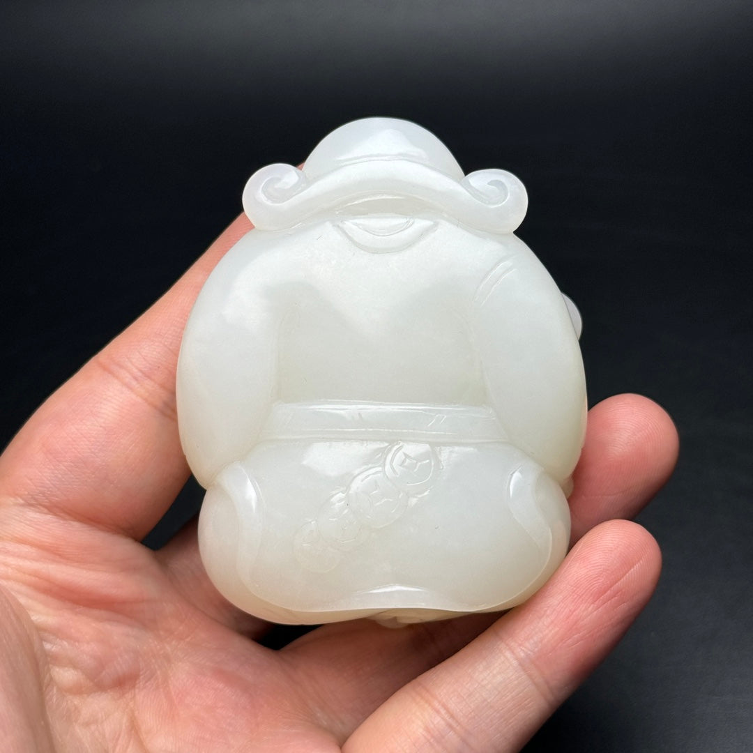 A0471 Chinese Natural Hetian Jade Carved Fortune Taoism Deity Statue