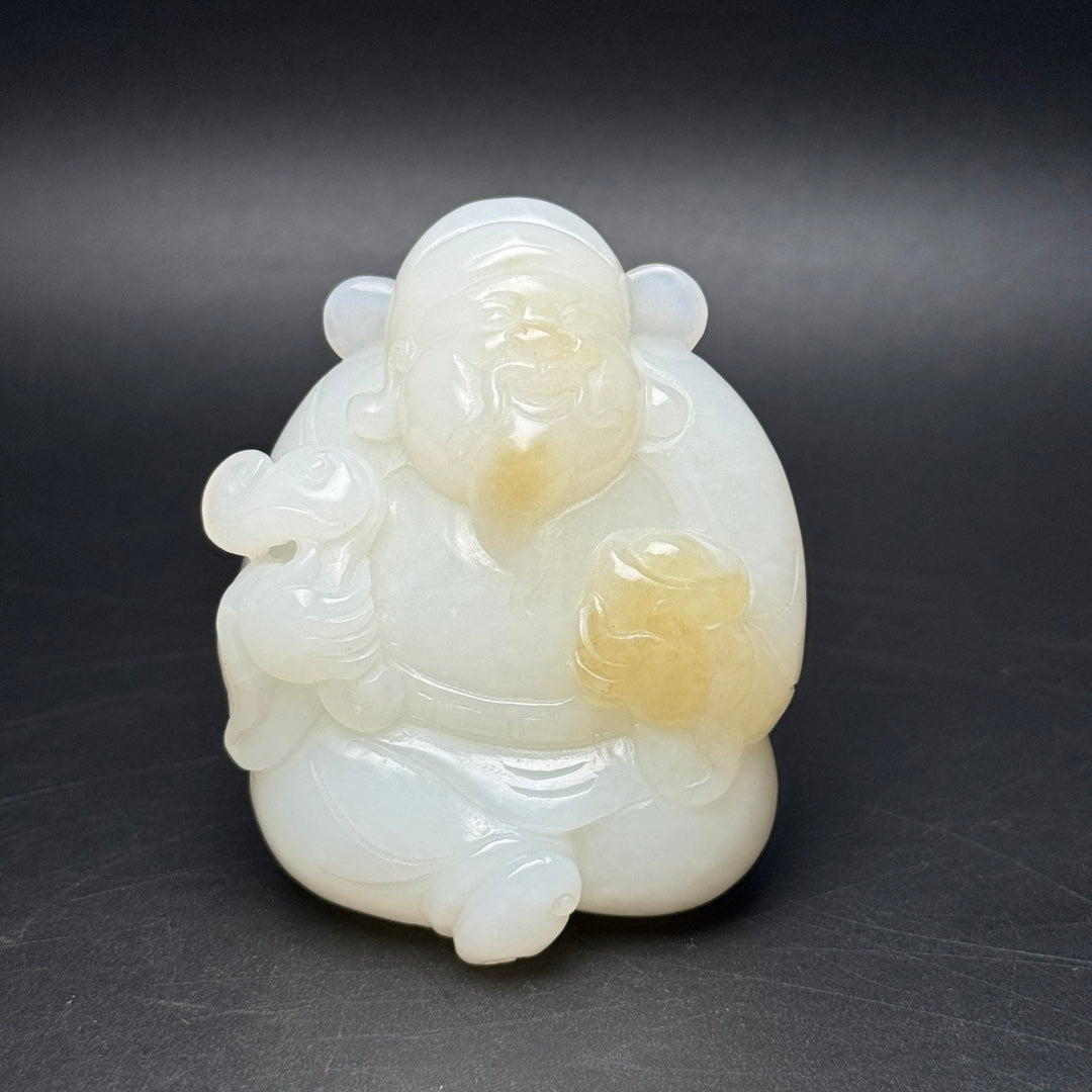 A0471 Chinese Natural Hetian Jade Carved Fortune Taoism Deity Statue