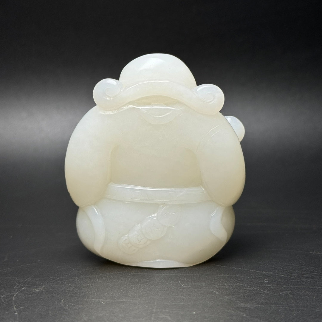 A0471 Chinese Natural Hetian Jade Carved Fortune Taoism Deity Statue