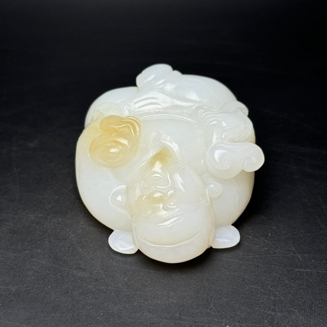 A0471 Chinese Natural Hetian Jade Carved Fortune Taoism Deity Statue