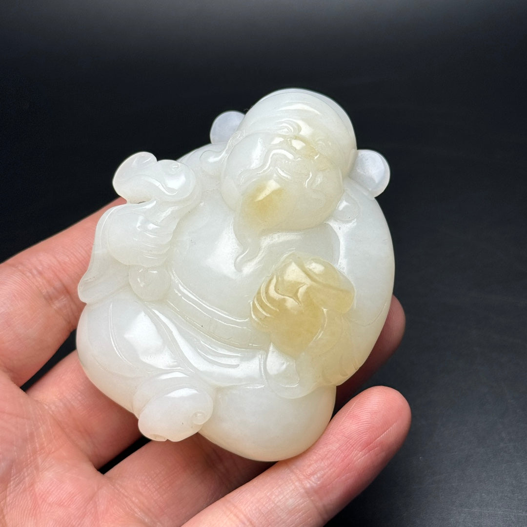 A0471 Chinese Natural Hetian Jade Carved Fortune Taoism Deity Statue
