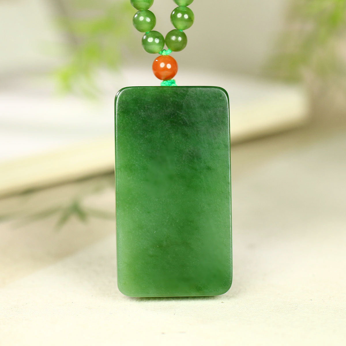 A0475 Natural Green Hetian Jade Laughing Buddha & Fortune Dragon Pendant