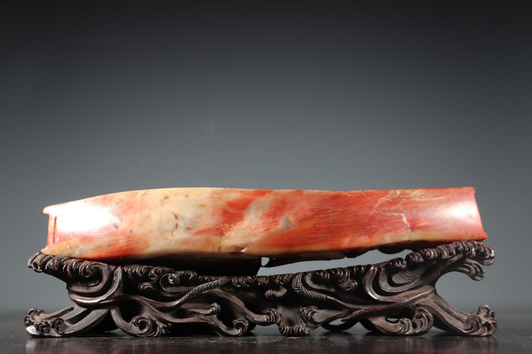 A0476 Vintage Chinese Shoushan Stone Carved Boat & Figure Statue