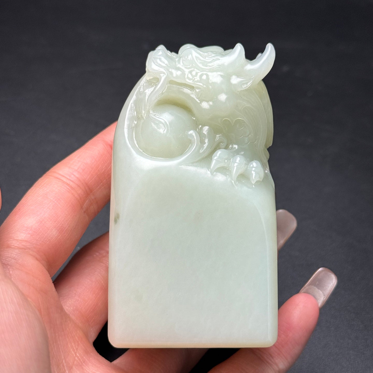 A0479 Chinese Natural Hetian Jade Carved Fortune Dragon Seal