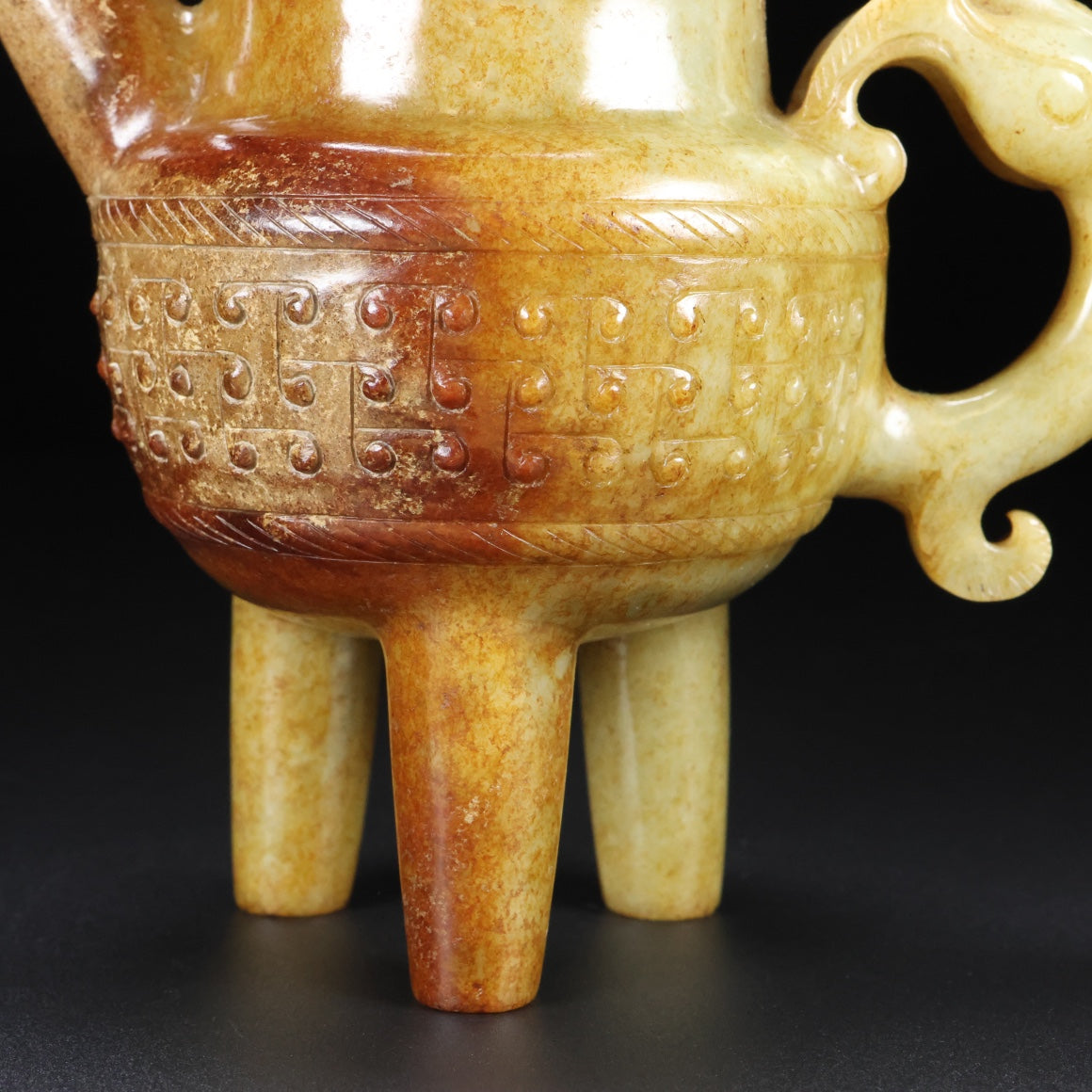 A0483 Old Chinese Hetian Jade Carved Fortune Dragon Wine Pot