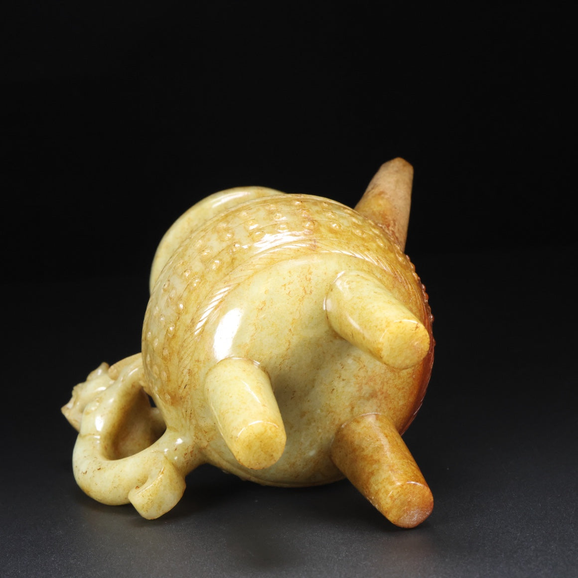 A0483 Old Chinese Hetian Jade Carved Fortune Dragon Wine Pot