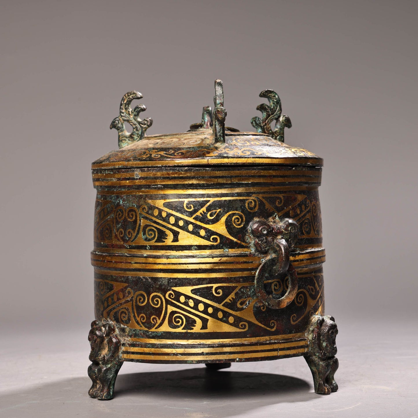 A0484 Vintage Chinese Gilt Gold Bronze Phoenix Pot