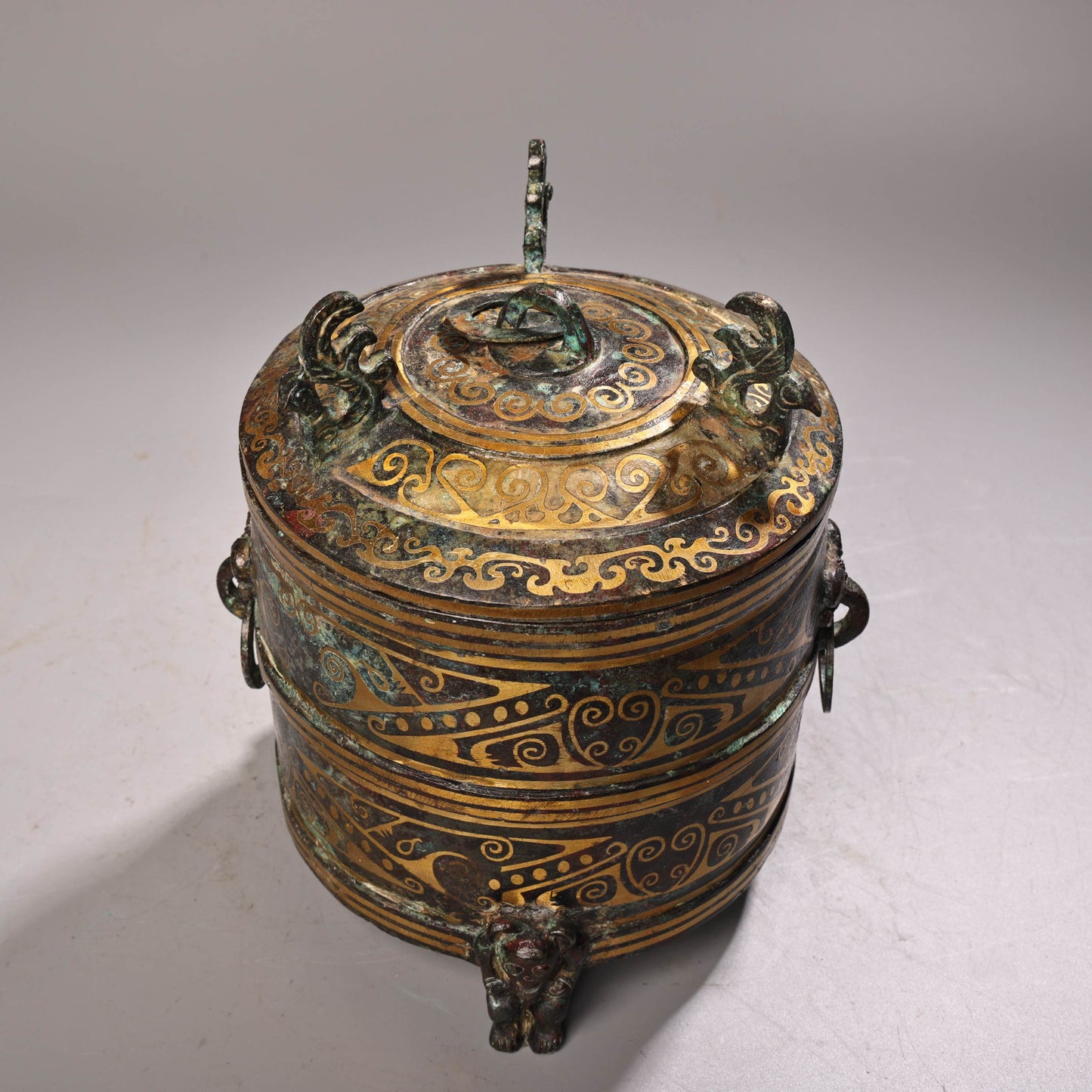 A0484 Vintage Chinese Gilt Gold Bronze Phoenix Pot