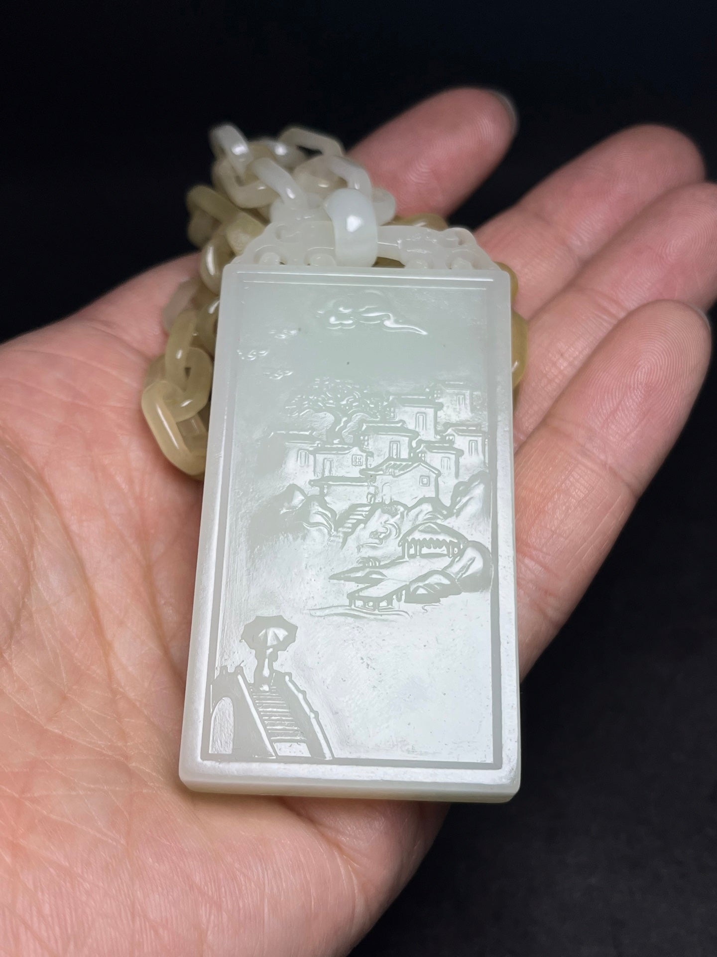 A0487 High Quality Chinese Hetian Jade Hand Carved Kwan-yin & Dragon Pendant w Necklace