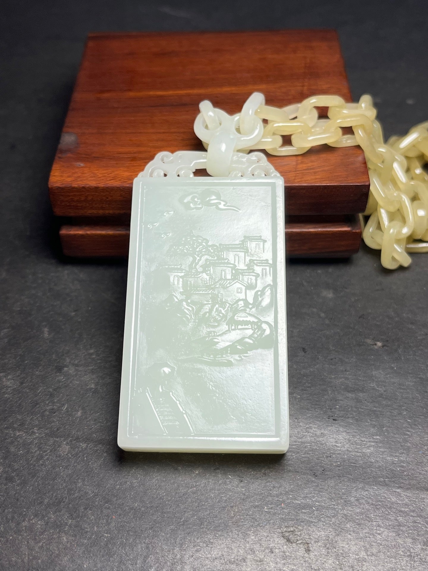 A0487 High Quality Chinese Hetian Jade Hand Carved Kwan-yin & Dragon Pendant w Necklace