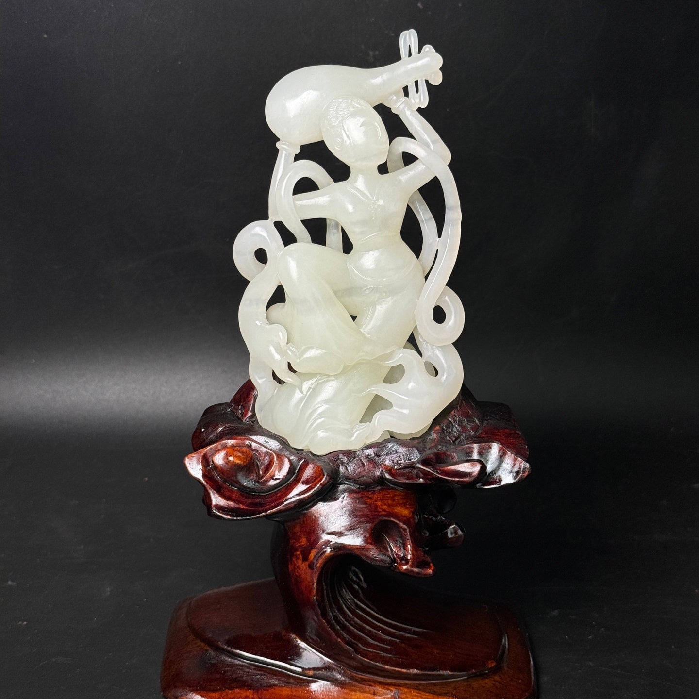 A0494 High Quality Chinese White Hetian Jade Hand Carved Feitian Female Deity Statue