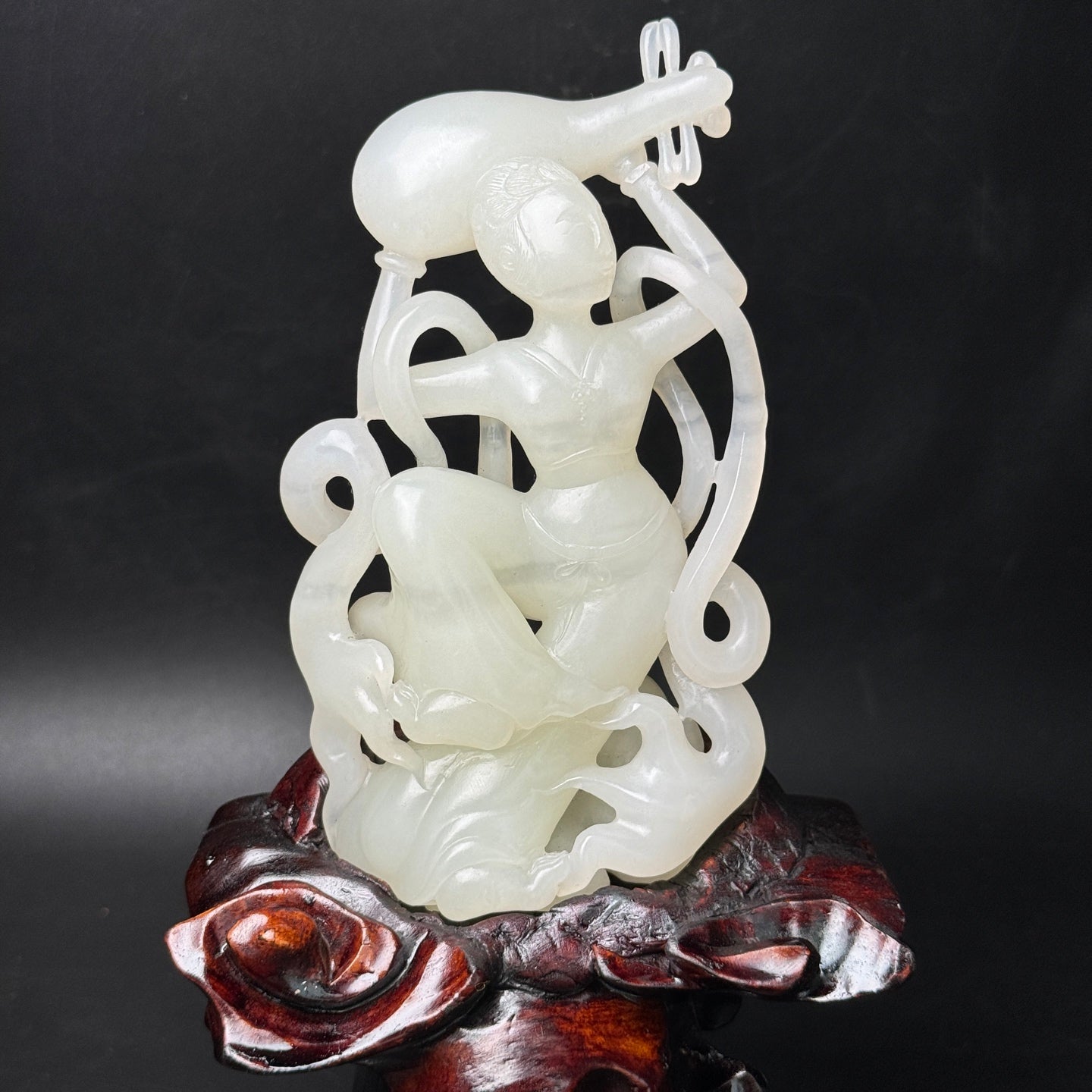 A0494 High Quality Chinese White Hetian Jade Hand Carved Feitian Female Deity Statue