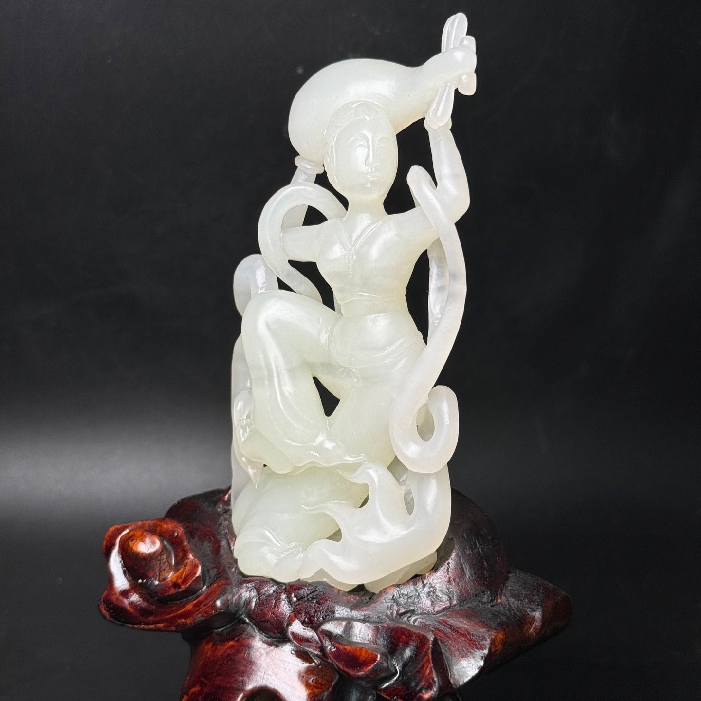 A0494 High Quality Chinese White Hetian Jade Hand Carved Feitian Female Deity Statue